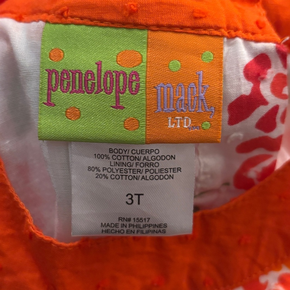 Penelope Mack Girls Floral Tiered Ruffle Dress Orange Trim Size 3T - Picture 6 of 7